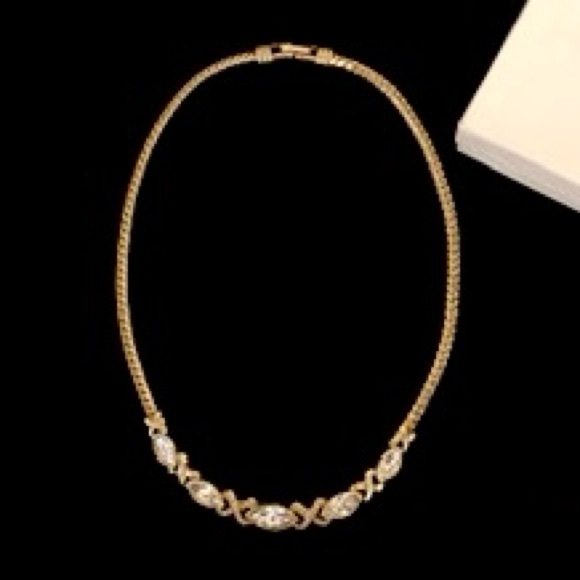 Vintage 1980’s SAL Swarovski Crystal Gold Finish Statement Necklace - Picture 3 of 7